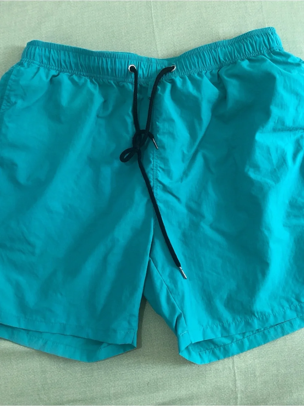 H&M Men's Teal Swim Trunks with Black Drawstring